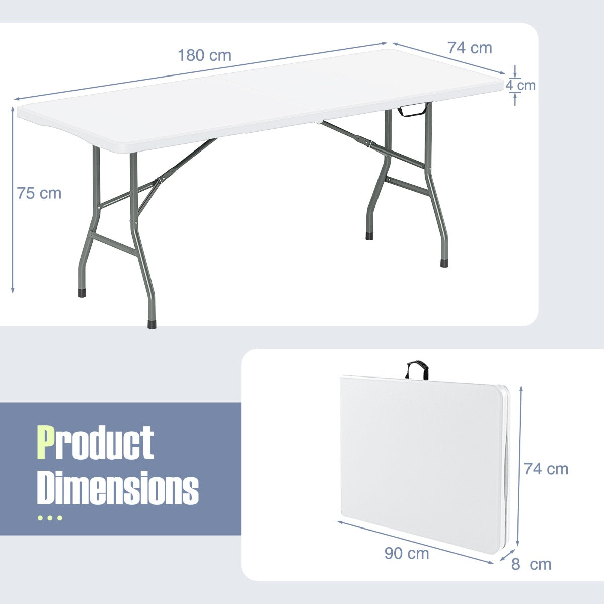 LIVSK Opvouwbare Tuintafel - Hoogwaardig HDPE - Ruim 180 x 74 cm - Robuuste Metalen Poten - Tot 160 kg - Wit