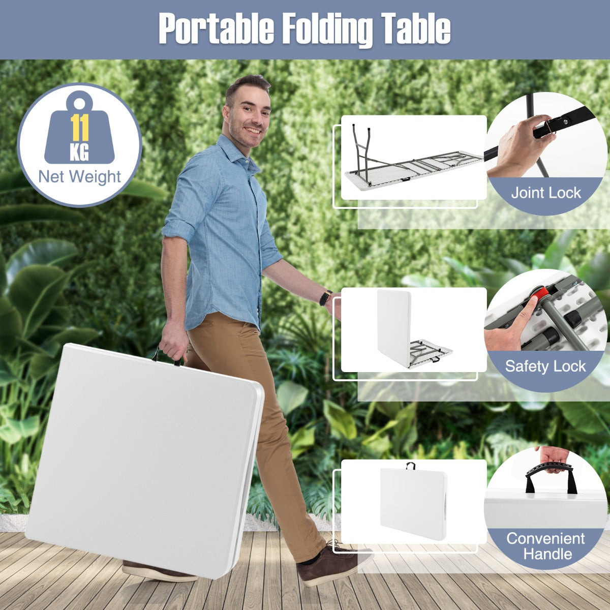 LIVSK Opvouwbare Tuintafel - Hoogwaardig HDPE - Ruim 180 x 74 cm - Robuuste Metalen Poten - Tot 160 kg - Wit