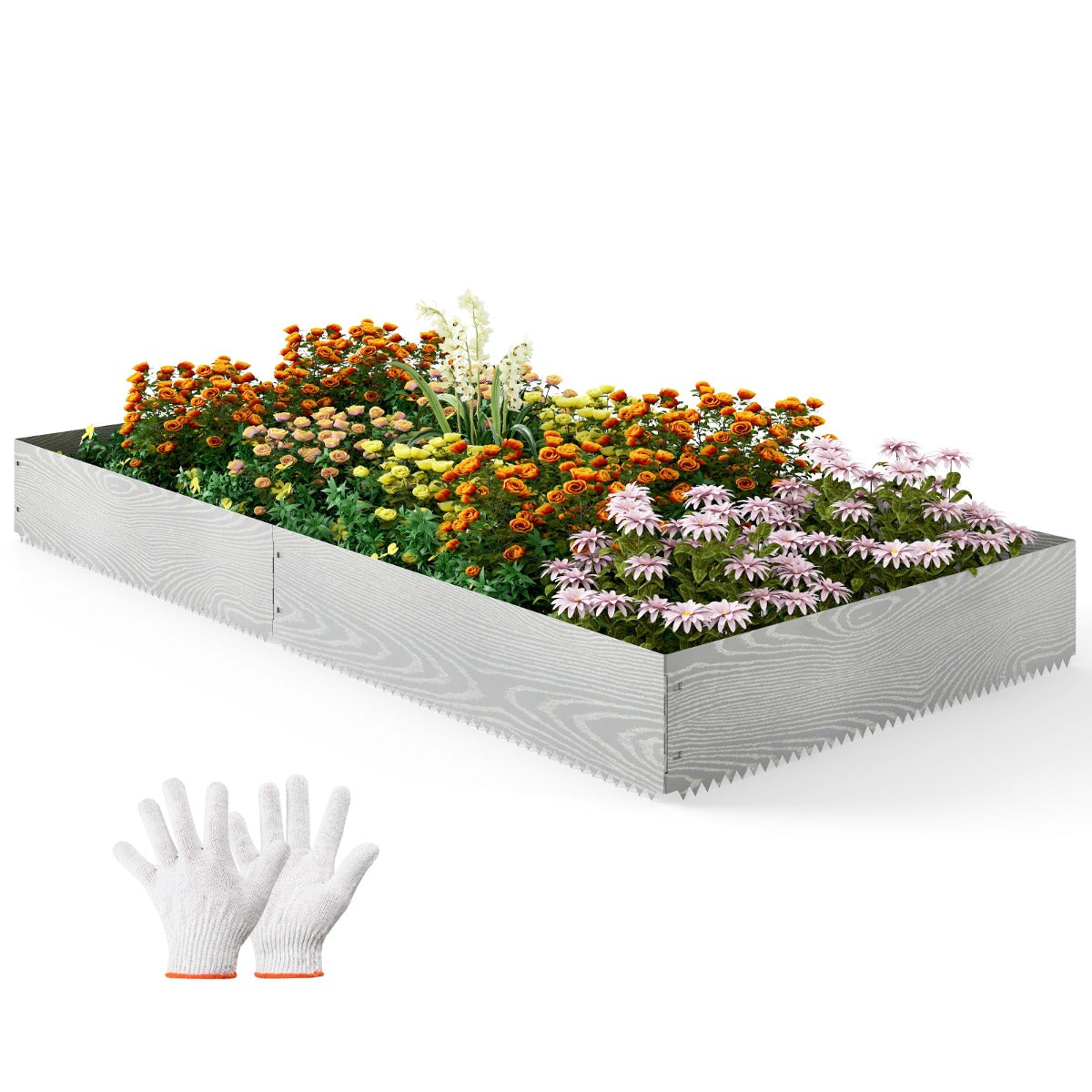 LIVSK Metalen Tuinranden Set - Gegalvaniseerd - Eenvoudige Installatie met Handschoenen - Flexibel en Duurzaam - Zilver