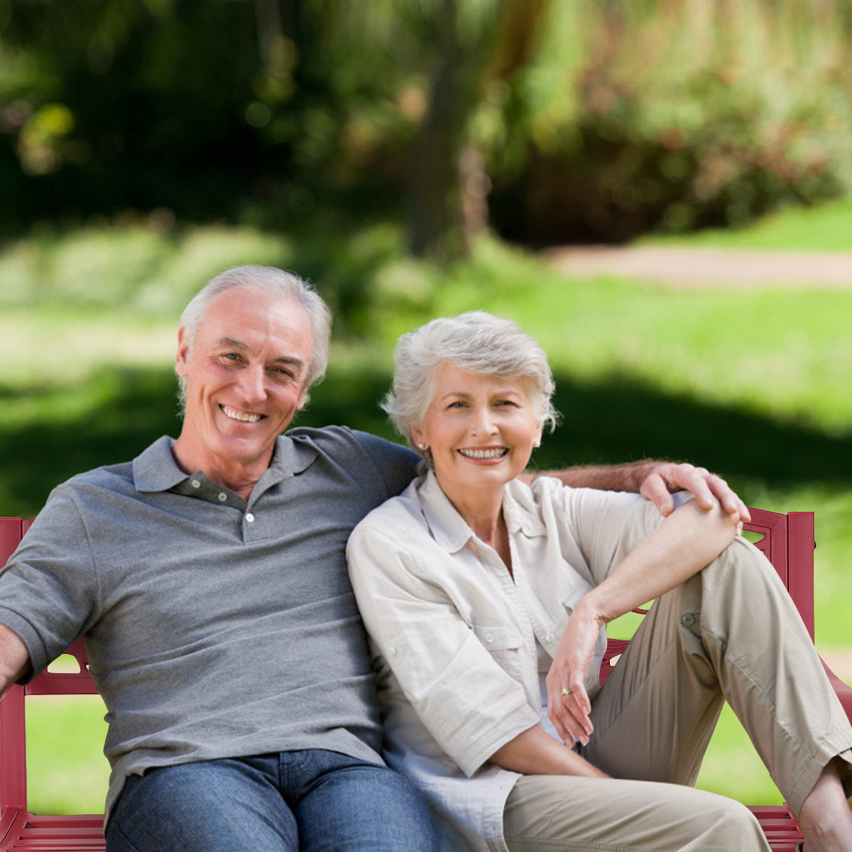 LIVSK Tuinbank 3 Zits - Gietijzer en Staal - Ergonomisch met Hoge Rugleuning - Voor Binnen en Buiten - 127 x 59,5 x 87,5 cm - Rood