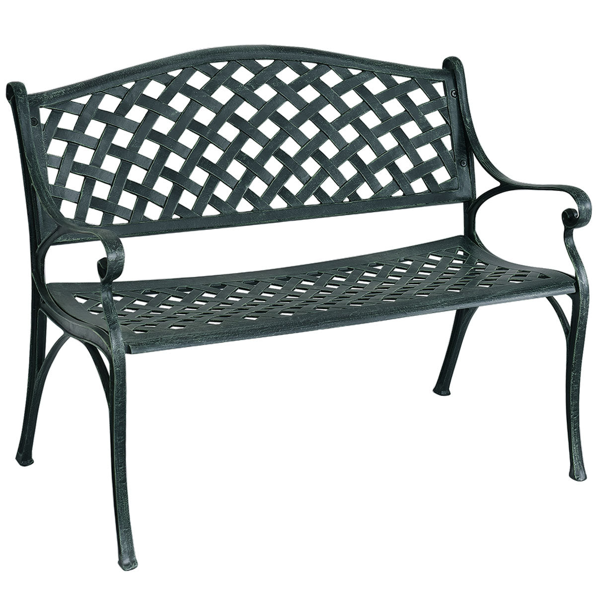 LIVSK Tuinbank van Gegoten Aluminium - Ruimte voor 2-3 Personen - Ergonomisch Design - Draagvermogen tot 210 kg - Antiek Groen