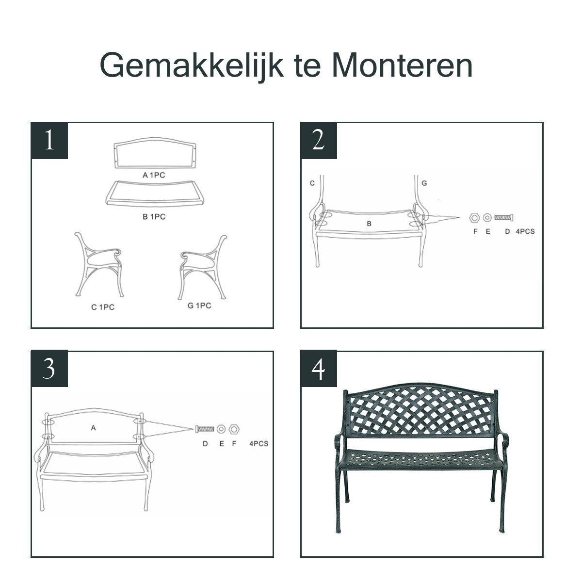 LIVSK Tuinbank van Gegoten Aluminium - Ruimte voor 2-3 Personen - Ergonomisch Design - Draagvermogen tot 210 kg - Antiek Groen