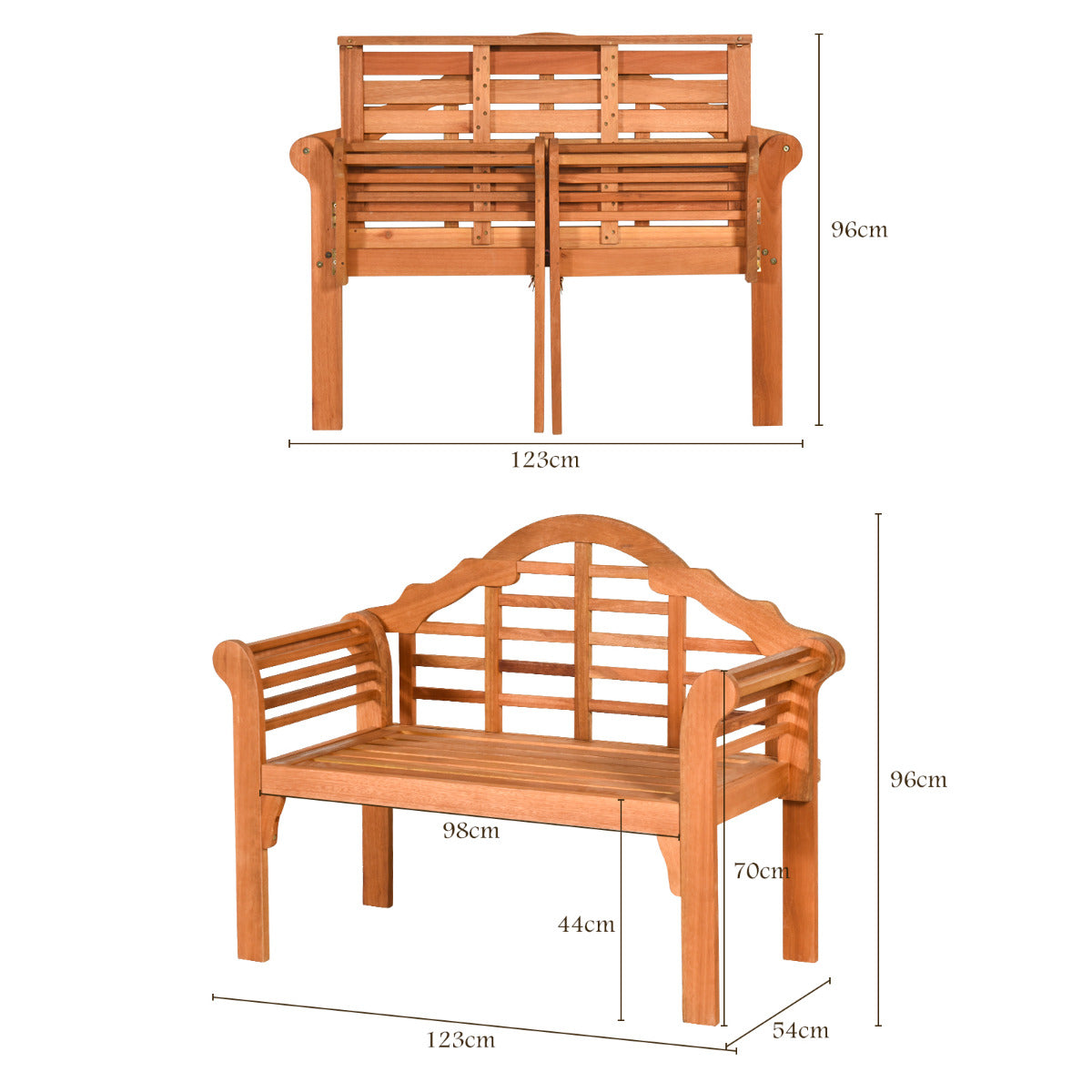 LIVSK Inklapbare Houten Tuinbank - Duurzaam Eucalyptushout - Ruimtebesparend - Comfortabel voor 2 Personen - Tot 360 kg - Natuur