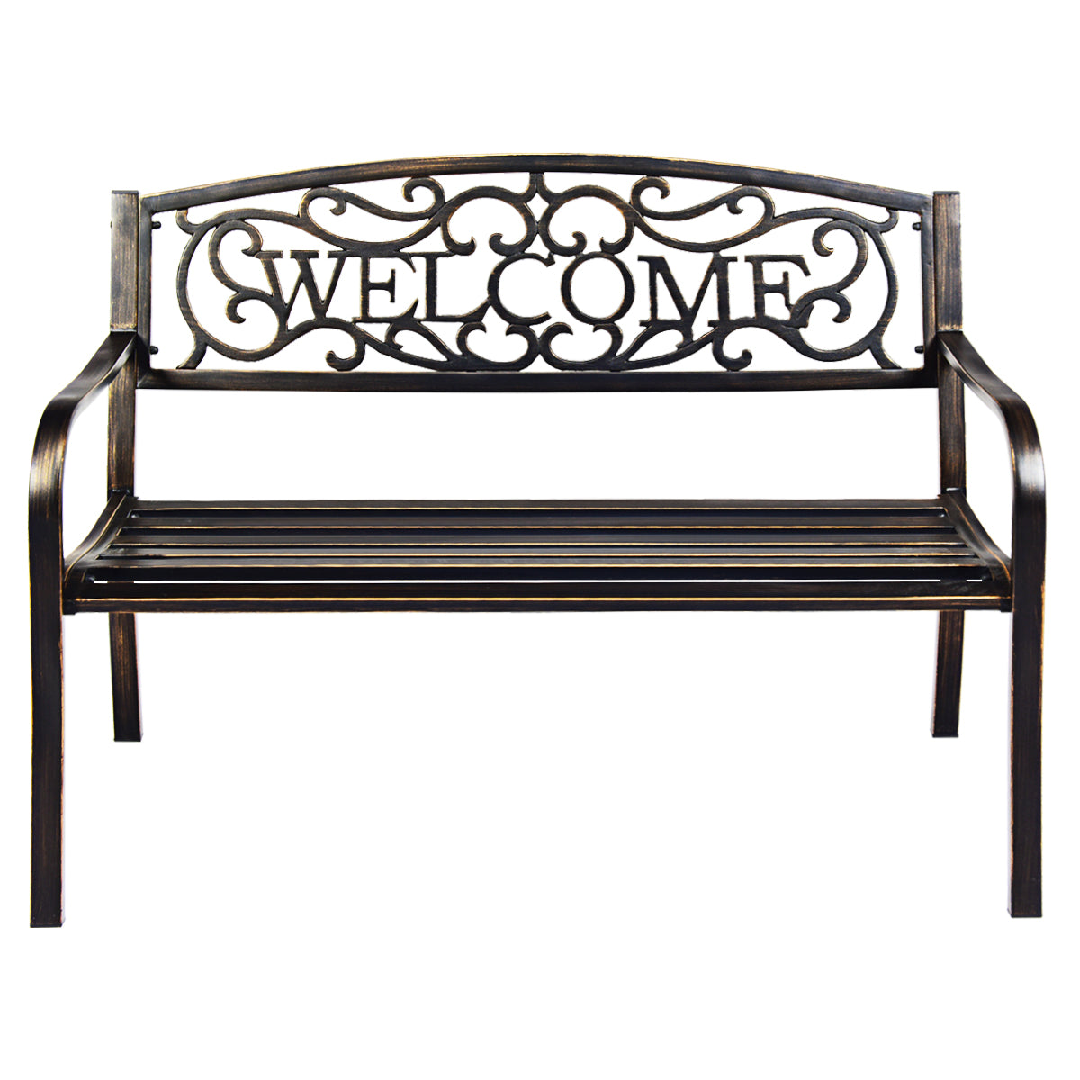 LIVSK Tuinbank met Rugleuning - Robuust Stalen Frame - Weerbestendig - Draagvermogen tot 320 kg - Elegante Decoraties - Brons