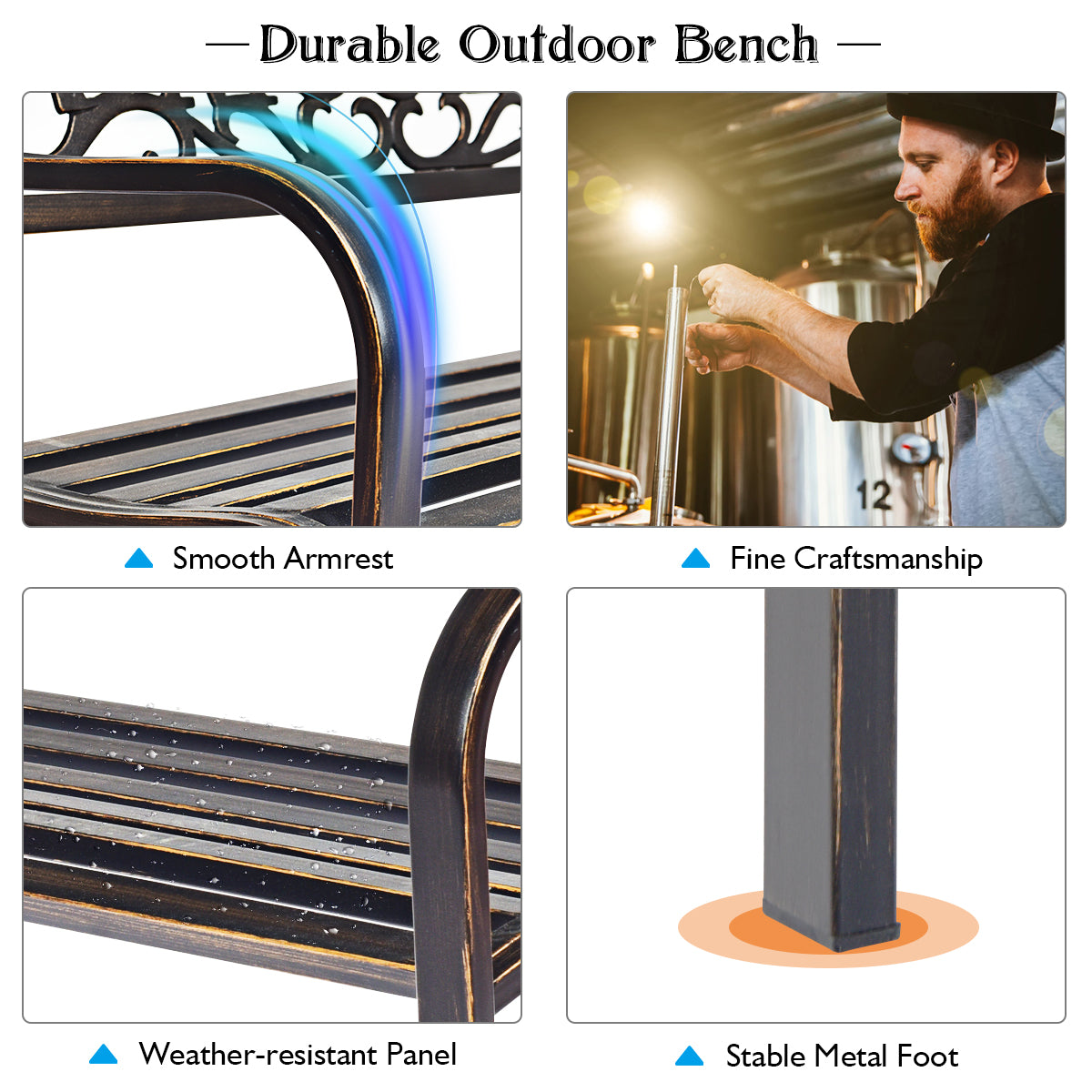 LIVSK Tuinbank met Rugleuning - Robuust Stalen Frame - Weerbestendig - Draagvermogen tot 320 kg - Elegante Decoraties - Brons