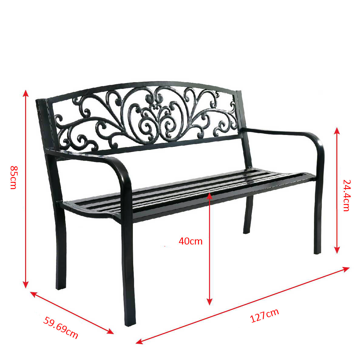 LIVSK 3-zits Tuinbank - Gietijzer en Staal - Elegant Design - Voor 3 Personen - Makkelijk Schoon te Maken - 127 x 60 x 85 cm -