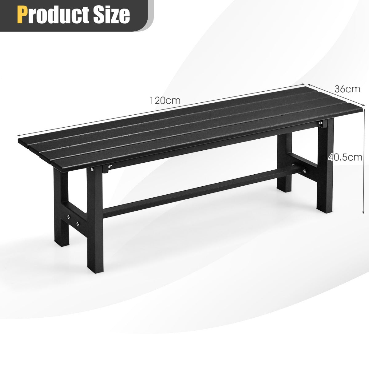 LIVSK Tuinbank 2-Zits - Weerbestendig HDPE en Metaal - Ergonomisch Design - Draagvermogen 300 kg - 120 x 36 x 40,5 cm - Zwart