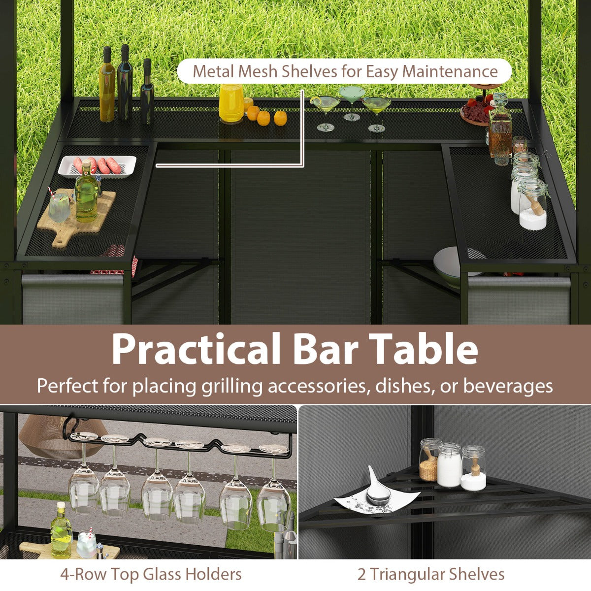 LIVSK Grillgazebo met Ingebouwde Bartafel - Inclusief 2 Barkrukken - Weerbestendig - Stabiel Metalen Frame - Grijs