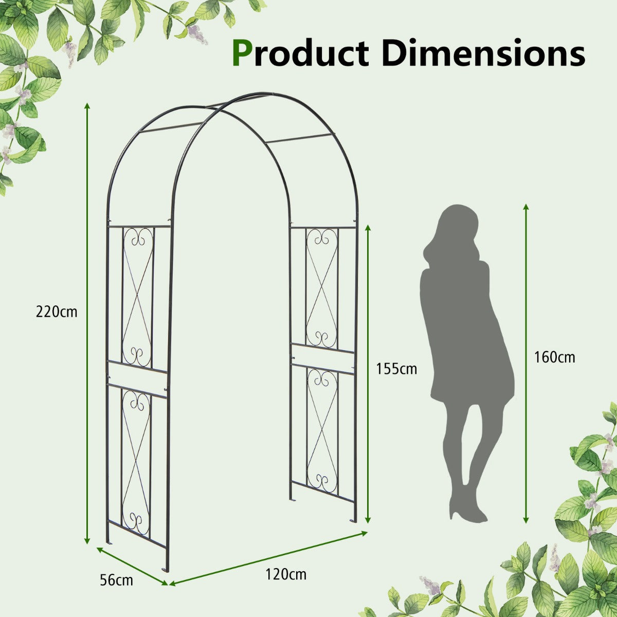 Livsk costway tuinboog 220 cm stevige metalen boog pergola decoratie plantensteun voor de binnenplaats 2