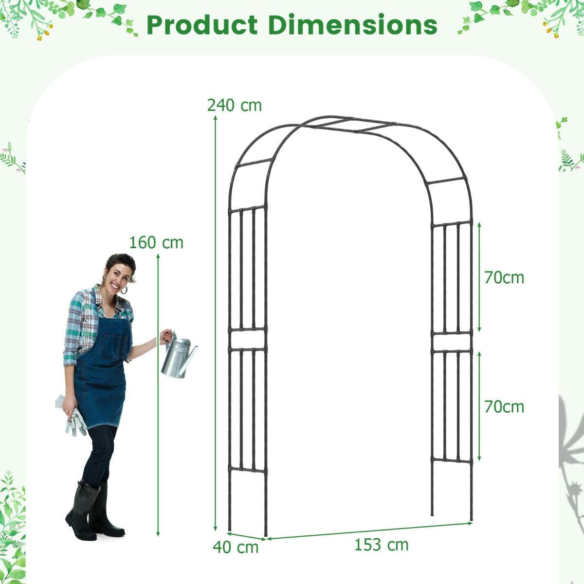 Livsk costway tuinboog met metalen hekwerk voor klimplanten steun voor wijnstokken en bloemen decoratief tuinhek voor huwelijksceremonie 2