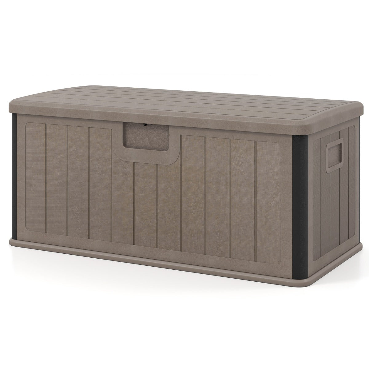 LIVSK Tuinbox 378 L - Waterdicht HDPE - Openklapbaar Deksel - Opbergbox en Extra Zitplek - 130 x 64 x 59 cm - Bruin