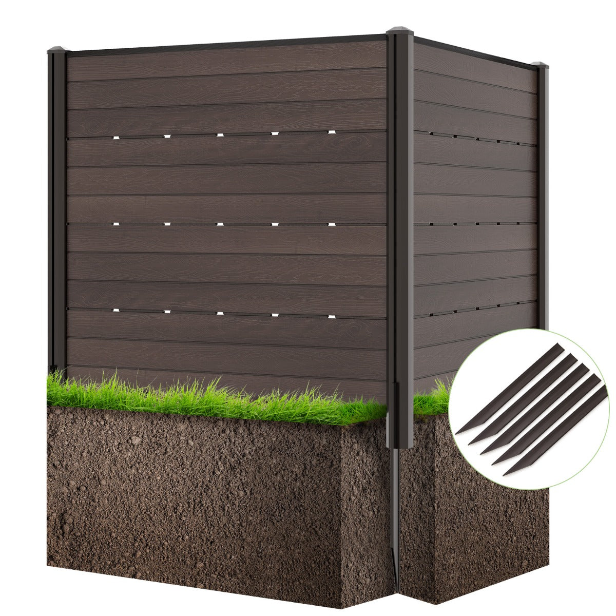 LIVSK Privacyscherm voor Buiten - 2 Panelen 120 x 115 cm - Duurzaam HDPE - Stabiliteit met Grondpennen - Bruin