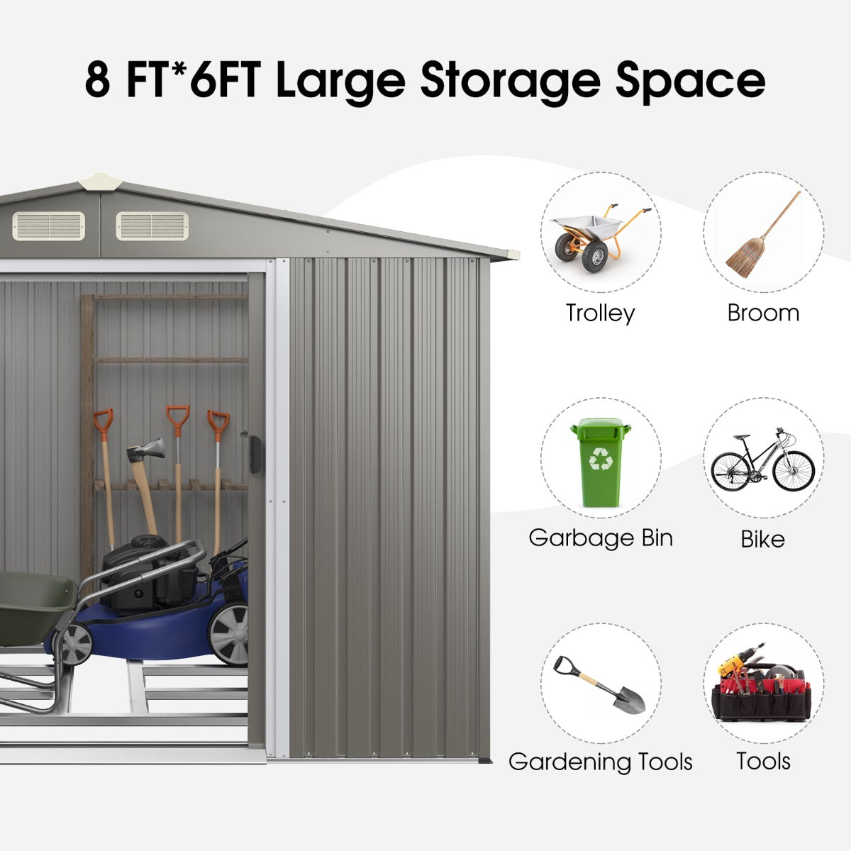 LIVSK Gereedschapsschuur van Gegalvaniseerd Staal - Ruimte voor Fietsen en Gereedschap - Ventilatieopeningen - 260 x 207 x 180 cm