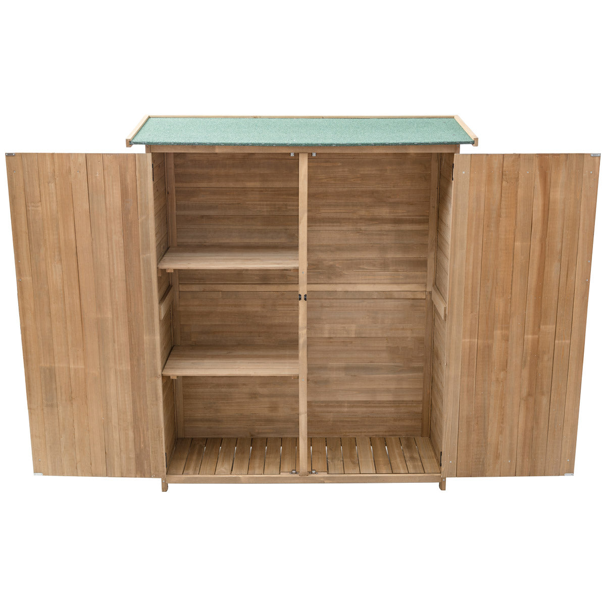 LIVSK Houten Gereedschapskast Tuinhuis - Weerbestendig met Afsluitbare Deuren - Ruime Opbergruimte - 140 x 50 x 162 cm - Natuur