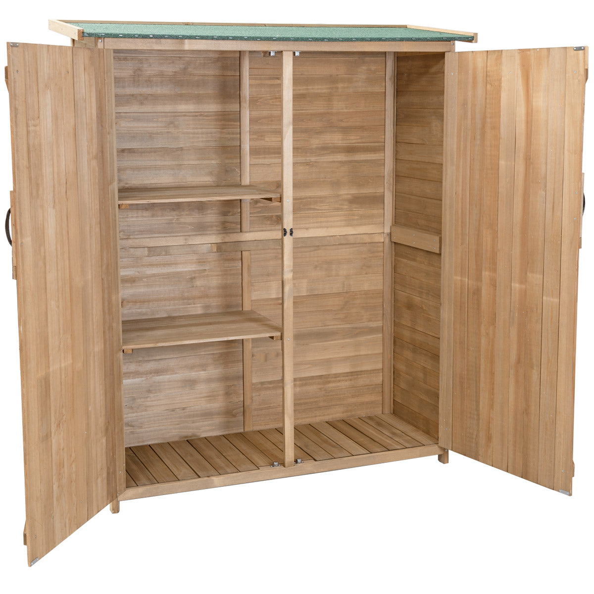 LIVSK Houten Gereedschapskast Tuinhuis - Weerbestendig met Afsluitbare Deuren - Ruime Opbergruimte - 140 x 50 x 162 cm - Natuur