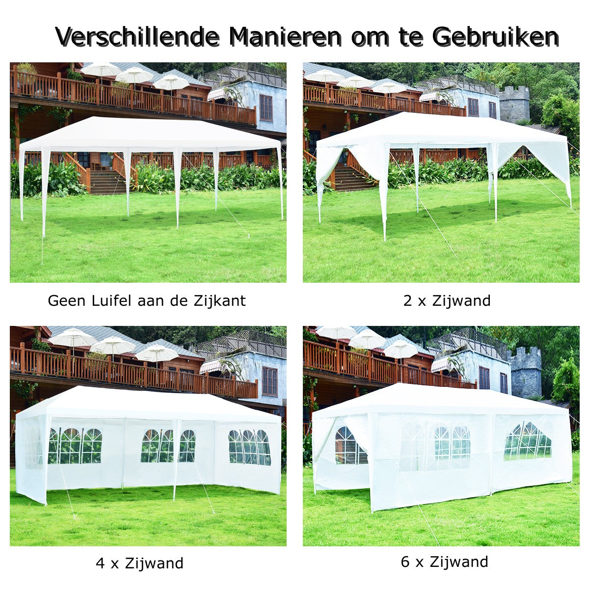 LIVSK Partytent - Stevig Stalen Frame - Waterdicht met Uitneembare Zijwanden - Eenvoudige Montage - 6 x 3 x 2.5 m - Wit