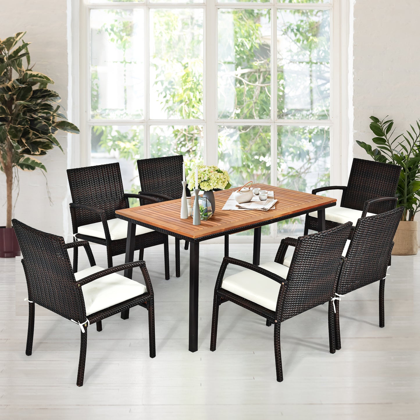 LIVSK Acaciahouten Terrastafel - Ruimte voor 6-8 personen - Parasolgat - Stevig en duurzaam - 140 x 75 x 76 cm - Naturel