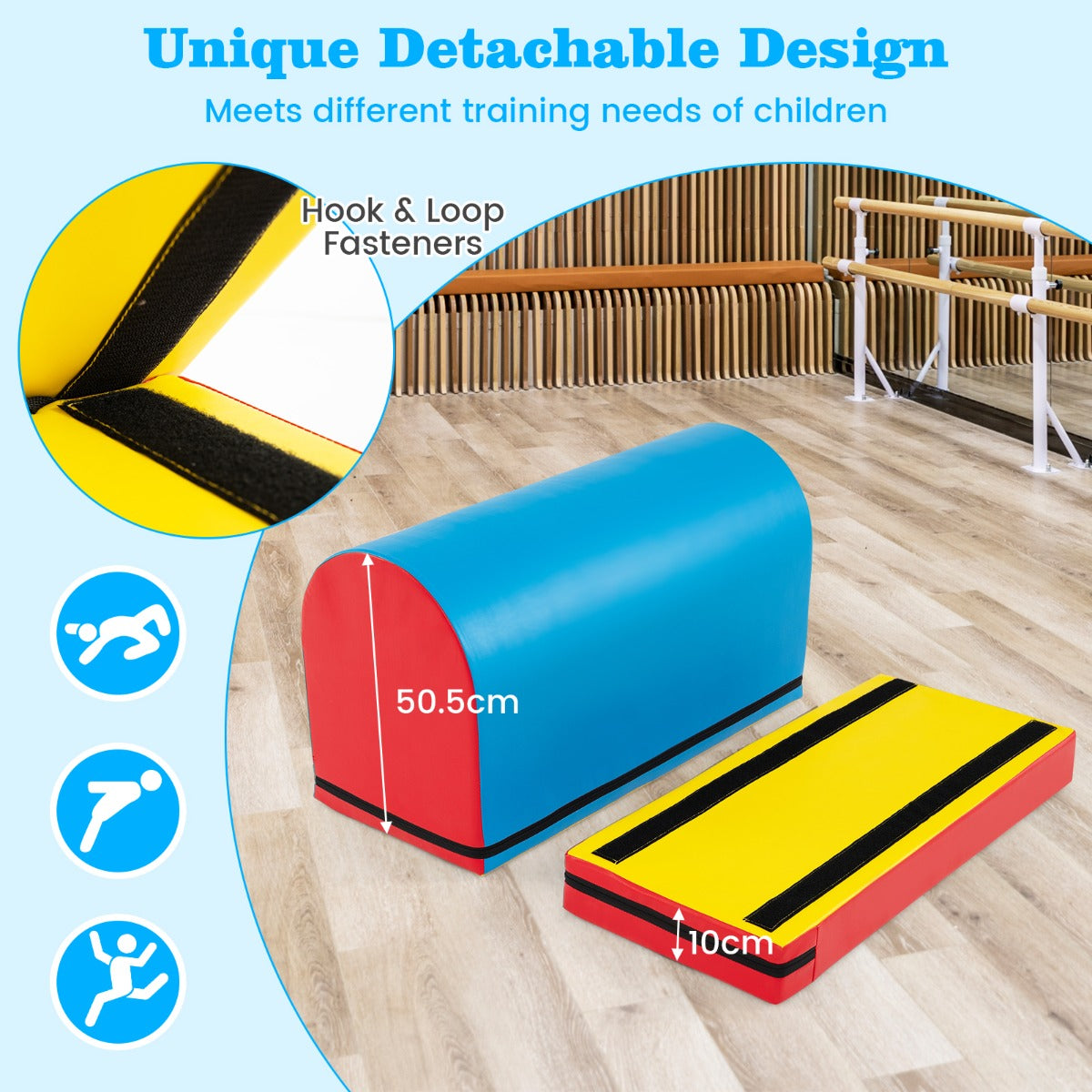 Livsk costway tumblingmat in de vorm van een brievenbus springkist met afneembare mat marineblauw 3