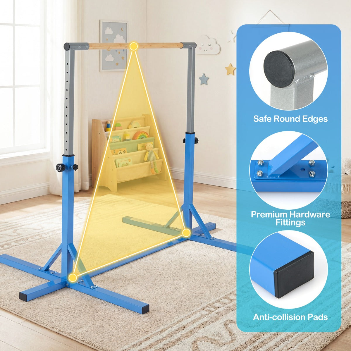 Livsk costway turnstang horizontale turnstang in hoogte verstelbaar tot 12 standen met een metalen frame en antislipvoet 6