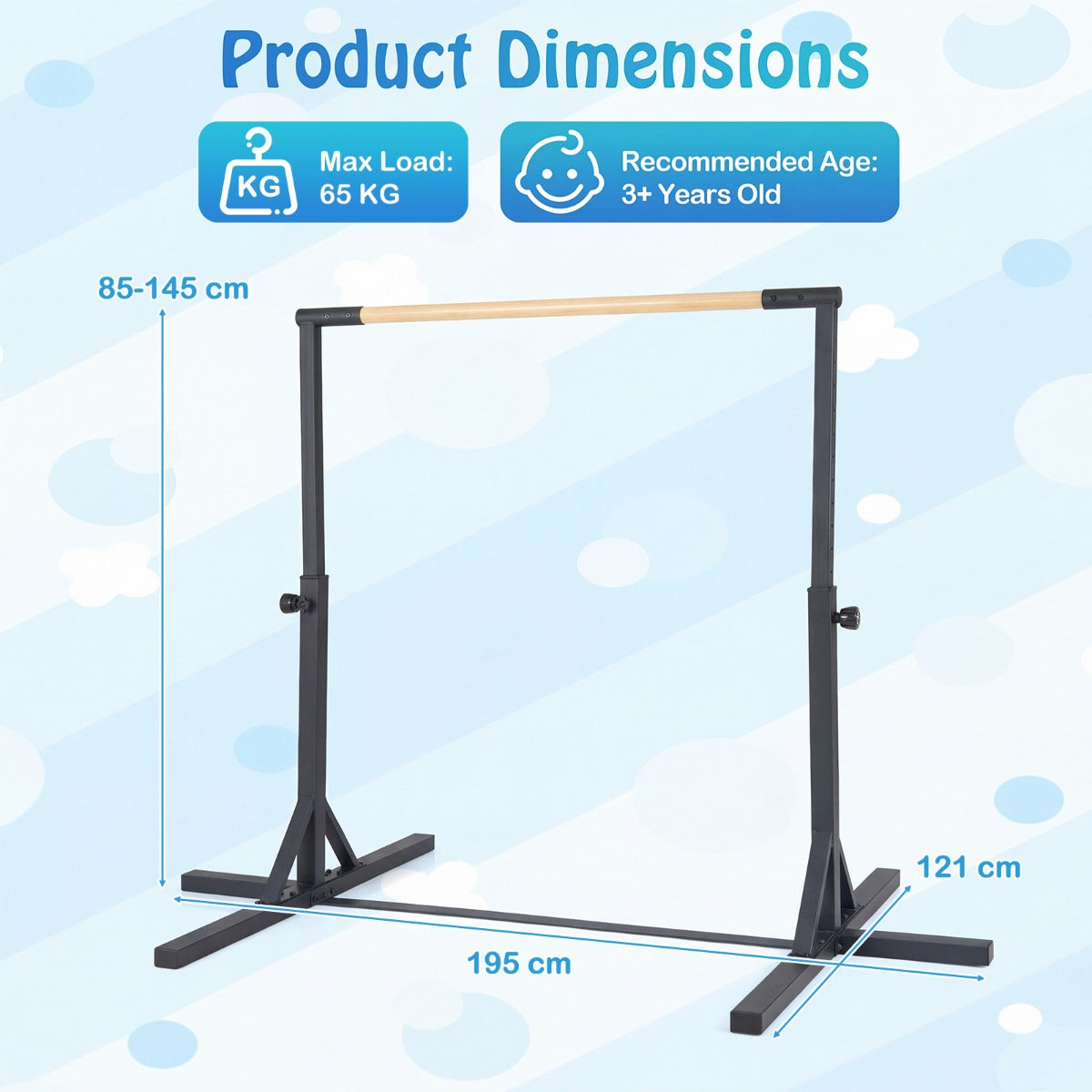 Livsk costway turnstang horizontale turnstang in hoogte verstelbaar tot 12 standen met een metalen frame en antislipvoet zwart 2