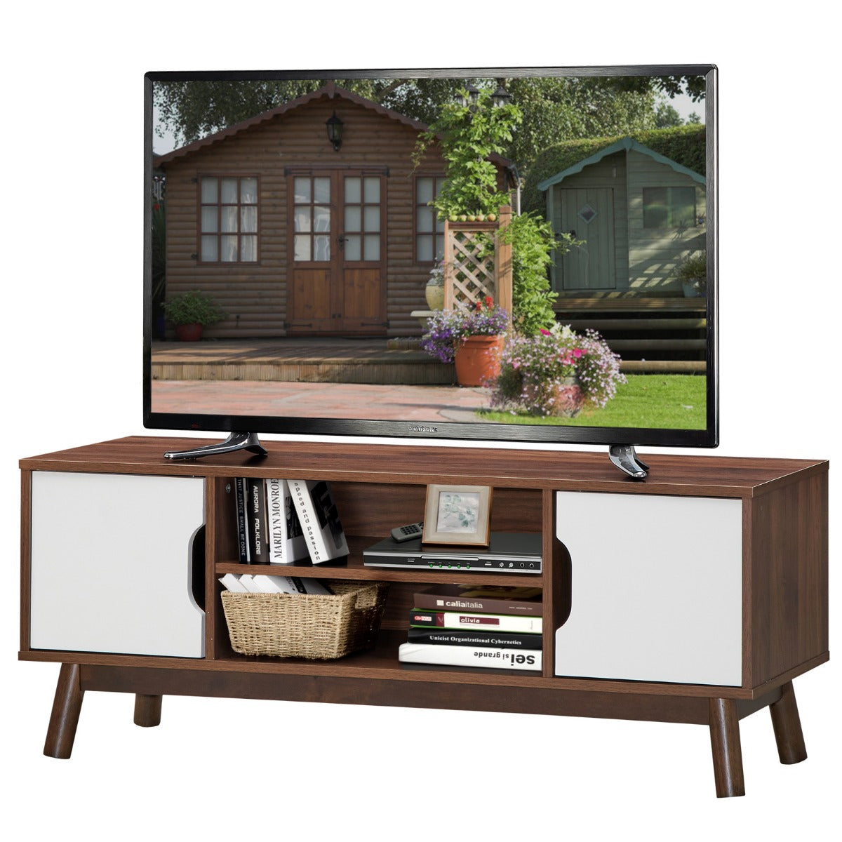 LIVSK TV-standaard - Industriële rustieke uitstraling - Duurzaam Hout - Grote opslagruimte - Kabelmanagement - 120 x 39 x 31,5/47