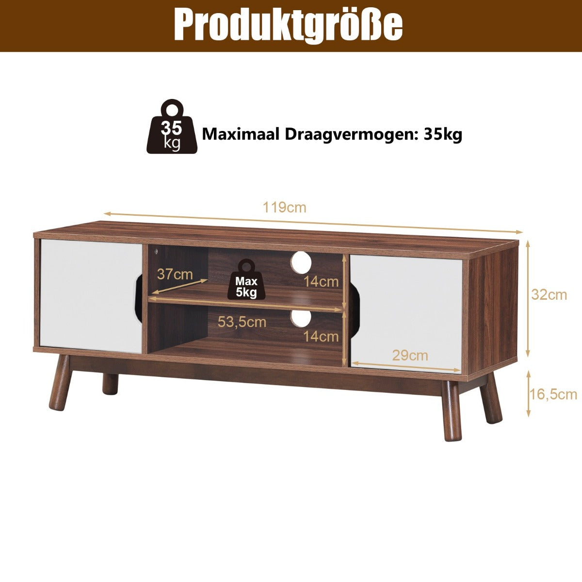 LIVSK TV-standaard - Industriële rustieke uitstraling - Duurzaam Hout - Grote opslagruimte - Kabelmanagement - 120 x 39 x 31,5/47