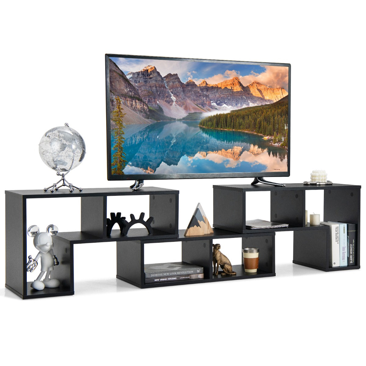 LIVSK Modulaire TV-standaard - Vrije Combinatie met 6 Opbergvakken - Stevige Constructie tot 80 kg - Modern Design - Zwart