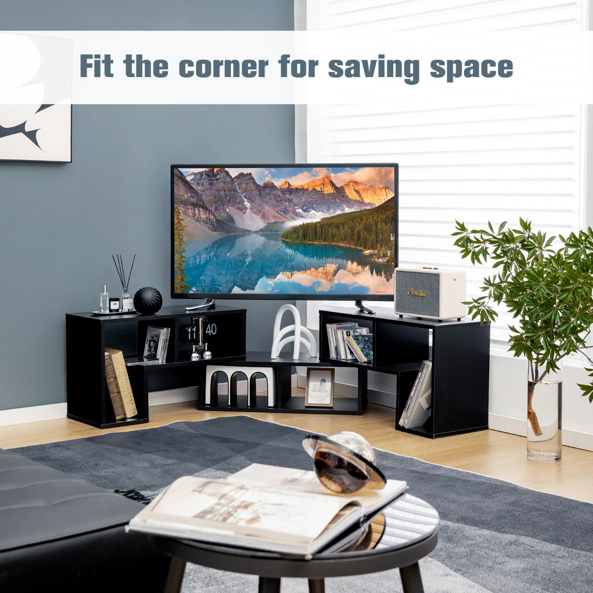 LIVSK Modulaire TV-standaard - Vrije Combinatie met 6 Opbergvakken - Stevige Constructie tot 80 kg - Modern Design - Zwart