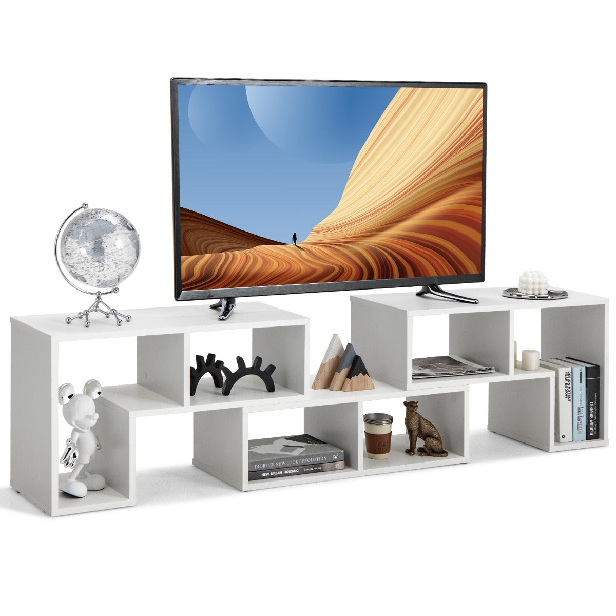 LIVSK Tv-meubel met Vrije Combinatie - 3 Stijlen - 6 Open Compartimenten - Stevige Constructie - Tot 80 kg - Wit