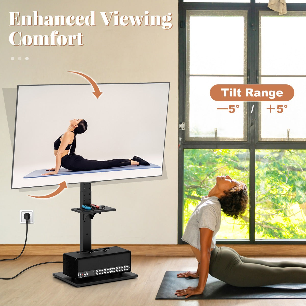 LIVSK Universele TV-standaard - Geschikt voor 32-70" TV's - Verstelbare Hoogte - Oplaadstation met USB - Draagvermogen 50 kg -