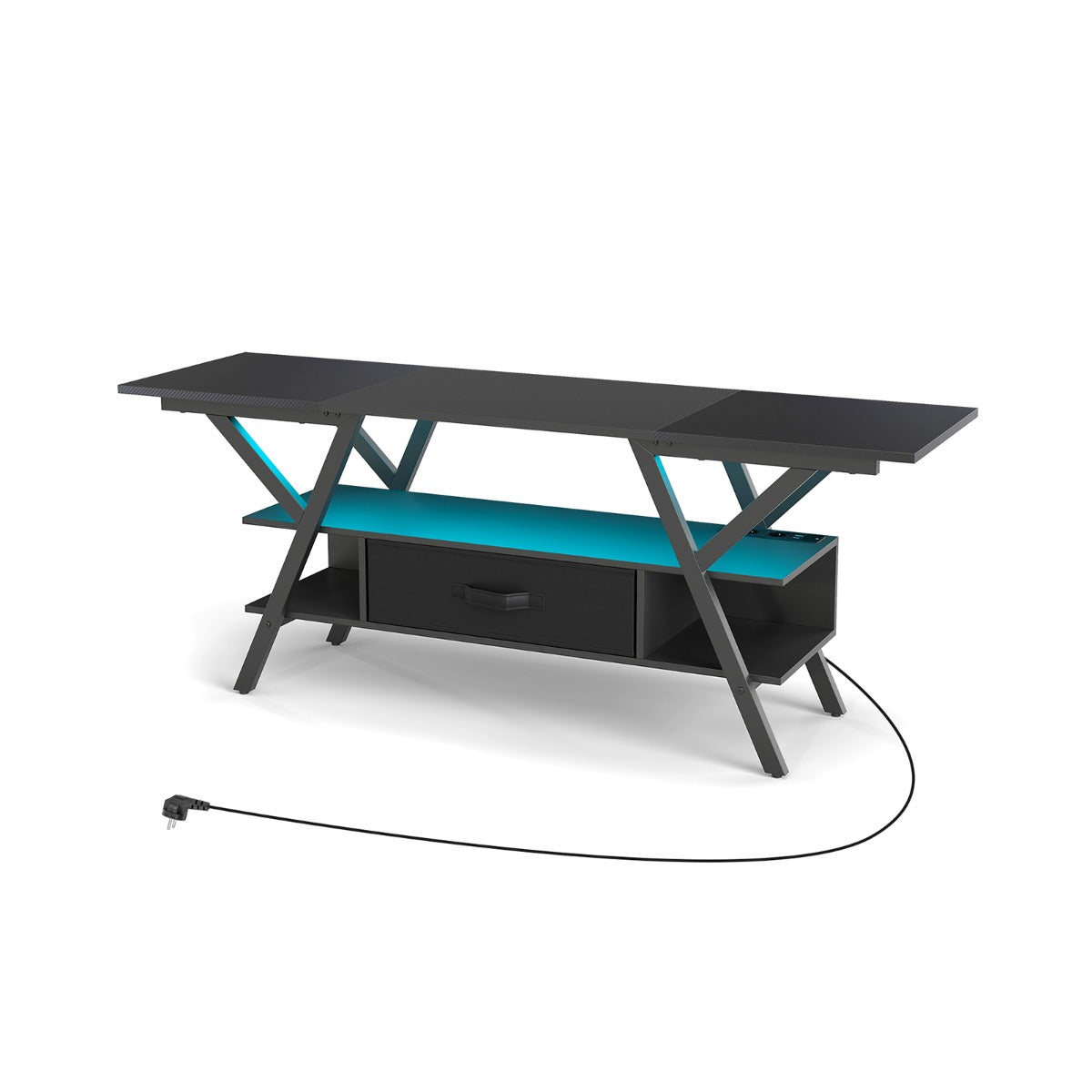 LIVSK TV - standaard met LED Verlichting - 16 Kleuren - Ingebouwde Stroomstrip - Ruimte voor 65 - inch TV - Stijlvol Zwart
