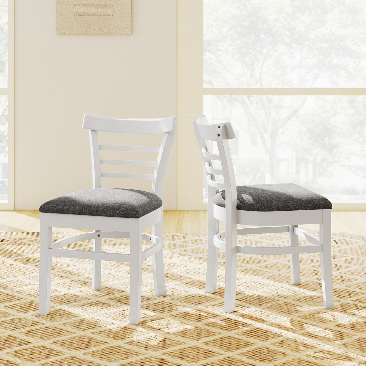 LIVSK Eetkamerstoelen Set - Ergonomisch Ontwerp - Stevig Rubberhout - Draagvermogen 180 kg - Ademend Stof of Kunstleer - Naturel