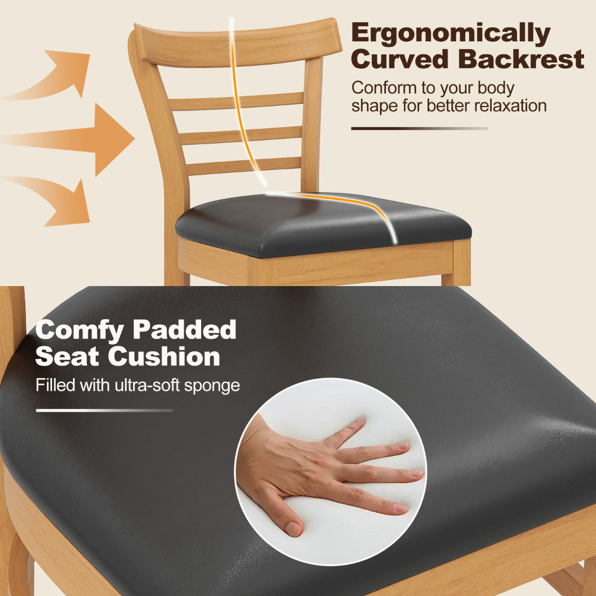 LIVSK Eetkamerstoelen Set van 2 - Rubberhouten Frame - Verbeterd Zitcomfort - Keuze Stof of Kunstleer - Tot 180 kg - Naturel +