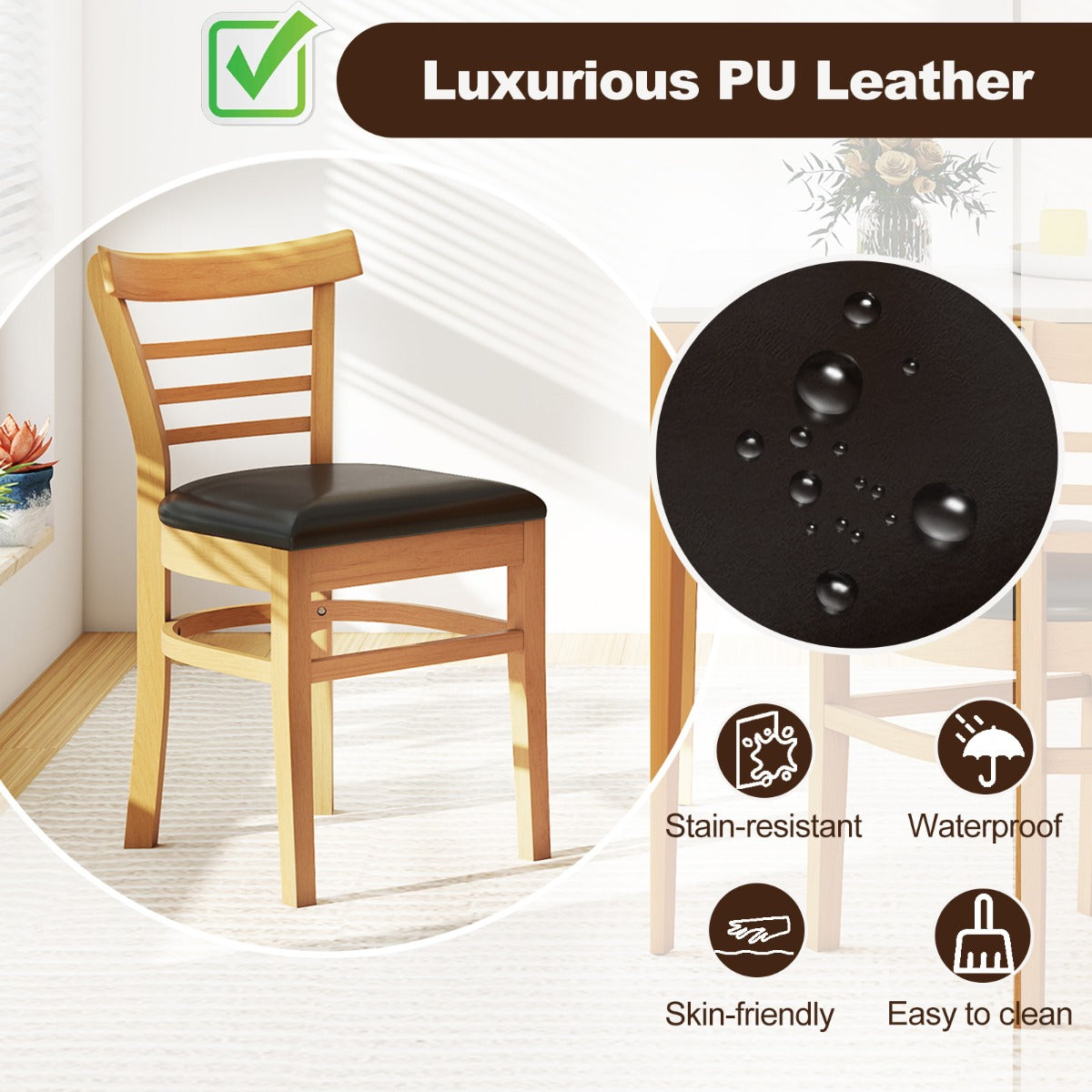 LIVSK Eetkamerstoelen Set van 2 - Rubberhouten Frame - Verbeterd Zitcomfort - Keuze Stof of Kunstleer - Tot 180 kg - Naturel +