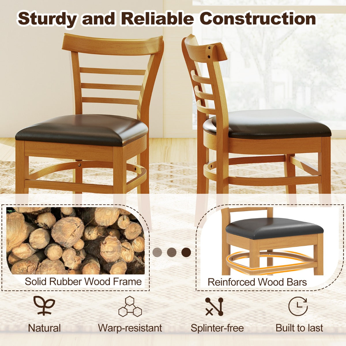 LIVSK Eetkamerstoelen Set van 2 - Rubberhouten Frame - Verbeterd Zitcomfort - Keuze Stof of Kunstleer - Tot 180 kg - Naturel +