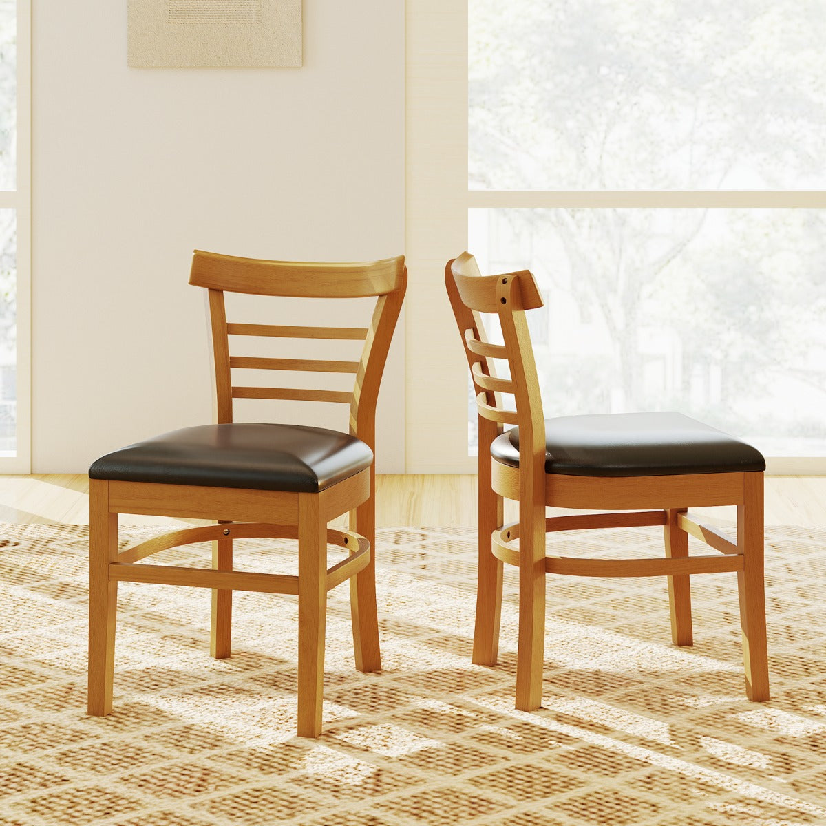 LIVSK Eetkamerstoelen Set van 2 - Rubberhouten Frame - Verbeterd Zitcomfort - Keuze Stof of Kunstleer - Tot 180 kg - Naturel +