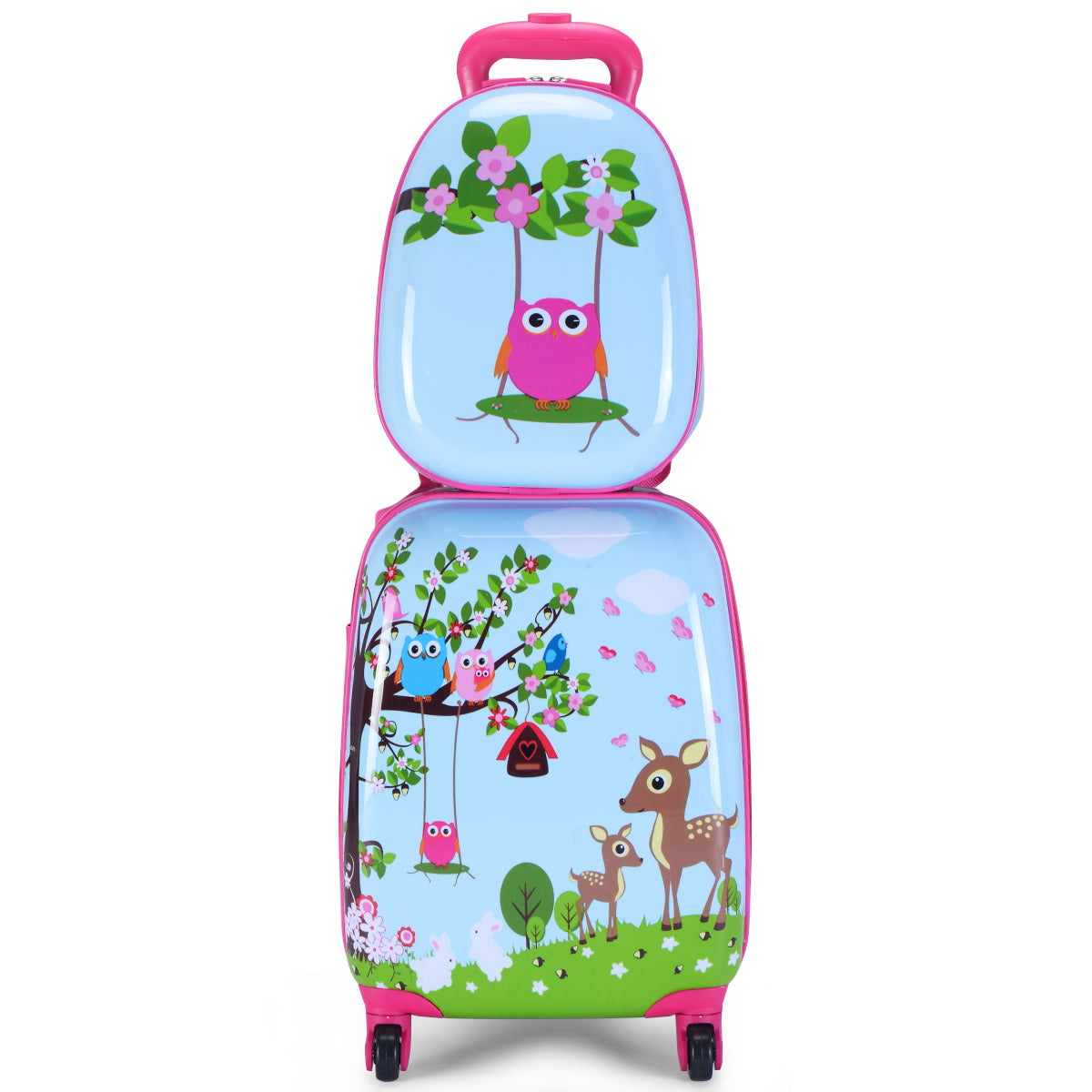 LIVSK Kinderkofferset - Koffer 46 cm + Rugzak 34 cm - Duurzaam ABS & PC - Verstelbare Handgreep - 360° Wielen - Roze