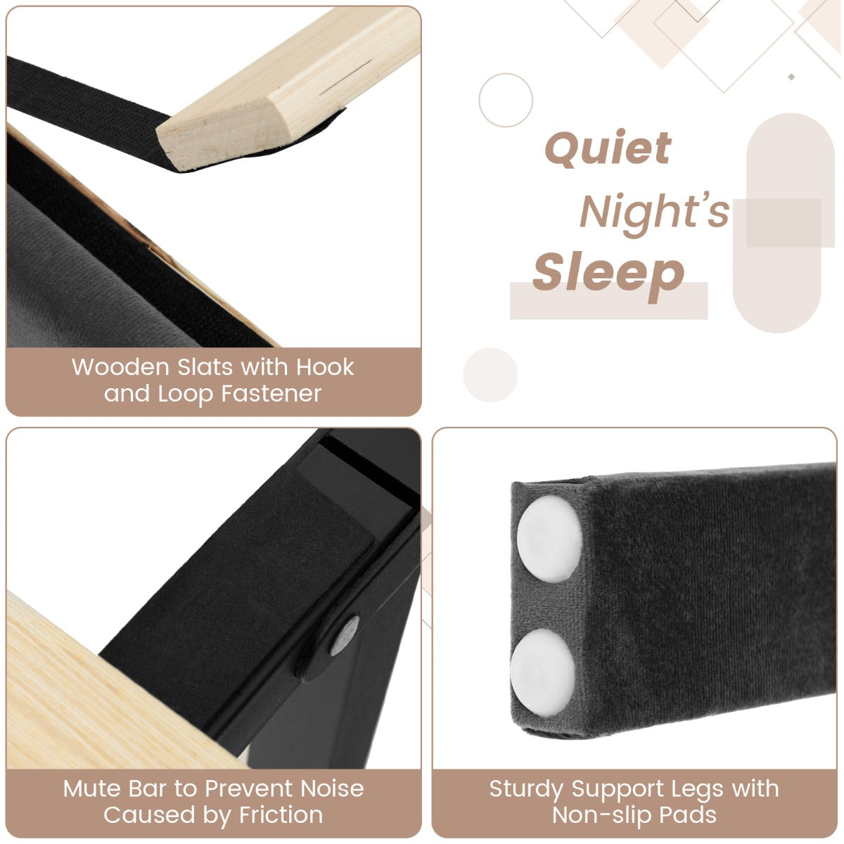 LIVSK Gewatteerd Bedframe 207,5 x 200 x 105,5/114 cm - Massief Houten Latten - Comfortabel Hoofdbord - Ruimtebesparend - Grijs