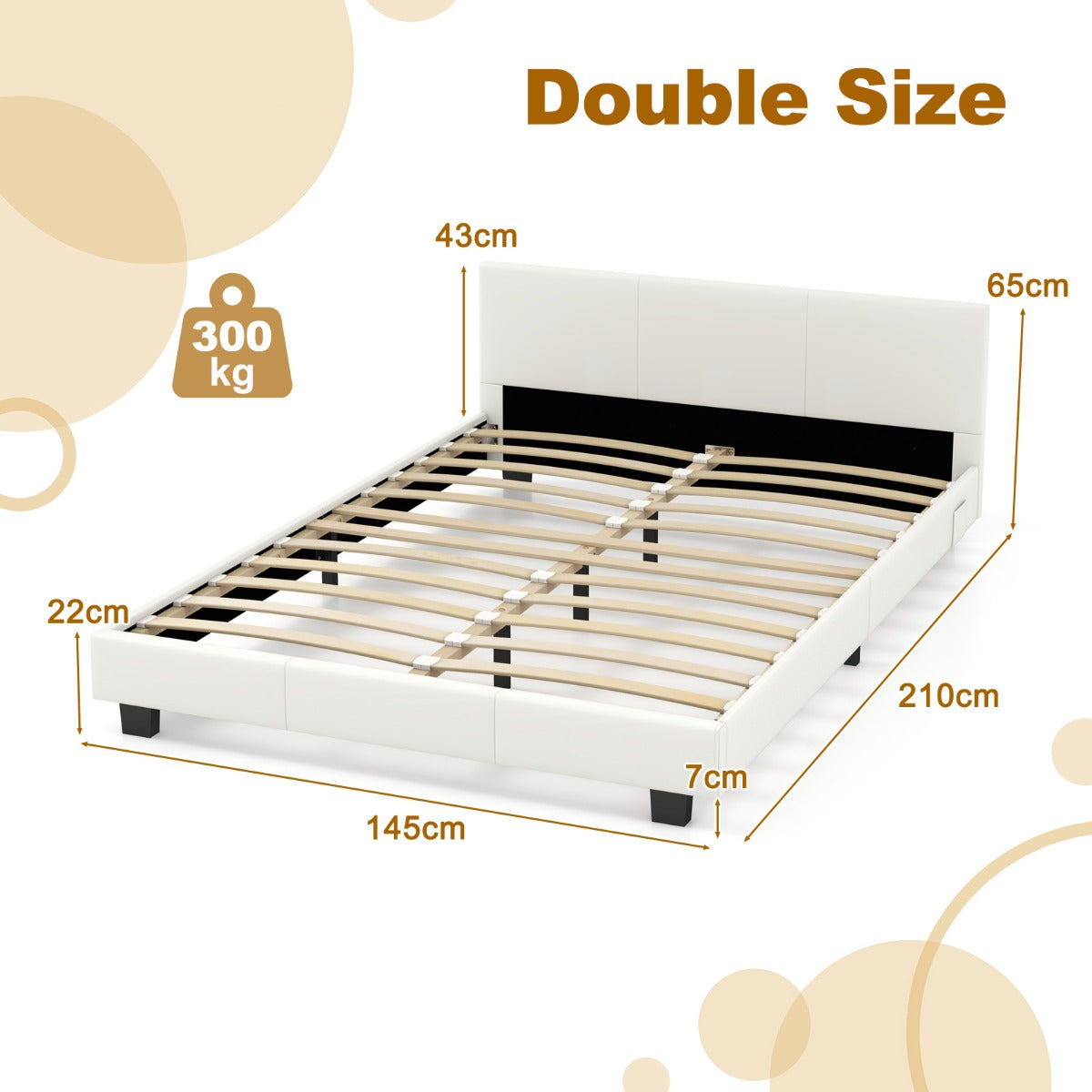 LIVSK Tweepersoonsbedframe met LED-verlichting - PU-leer - Multiplex Lattenbodem - 300 kg Draagvermogen - Wit