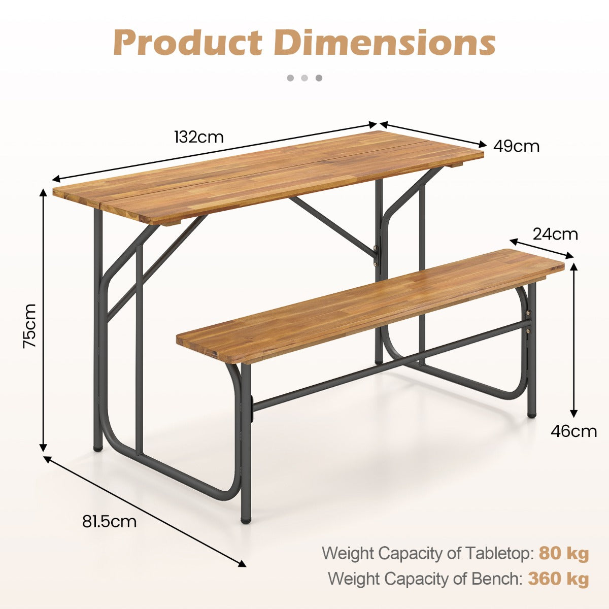 Livsk costway tweezits tuintafel en stoelset picknicktafel met stoelen van robinia eetmeubilair voor buiten 2