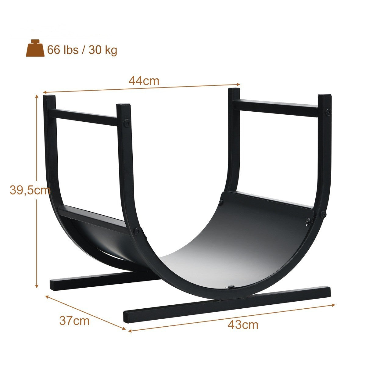 LIVSK Haardhoutrek - Stevig U-vormig Ontwerp - 30 kg Capaciteit - Houdt Hout Droog - 43 x 37 x 39,5 cm - Zwart