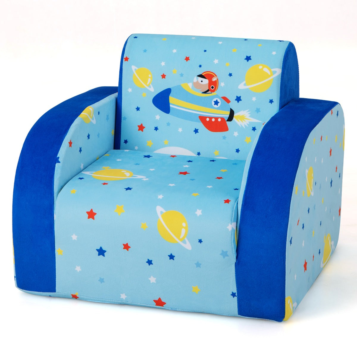 LIVSK 3-in-1 Kinderslaapbank - Zachte Velours Stof - Veiligheidsrits - Ergonomische Rugleuning - Tot 50 kg - Blauw