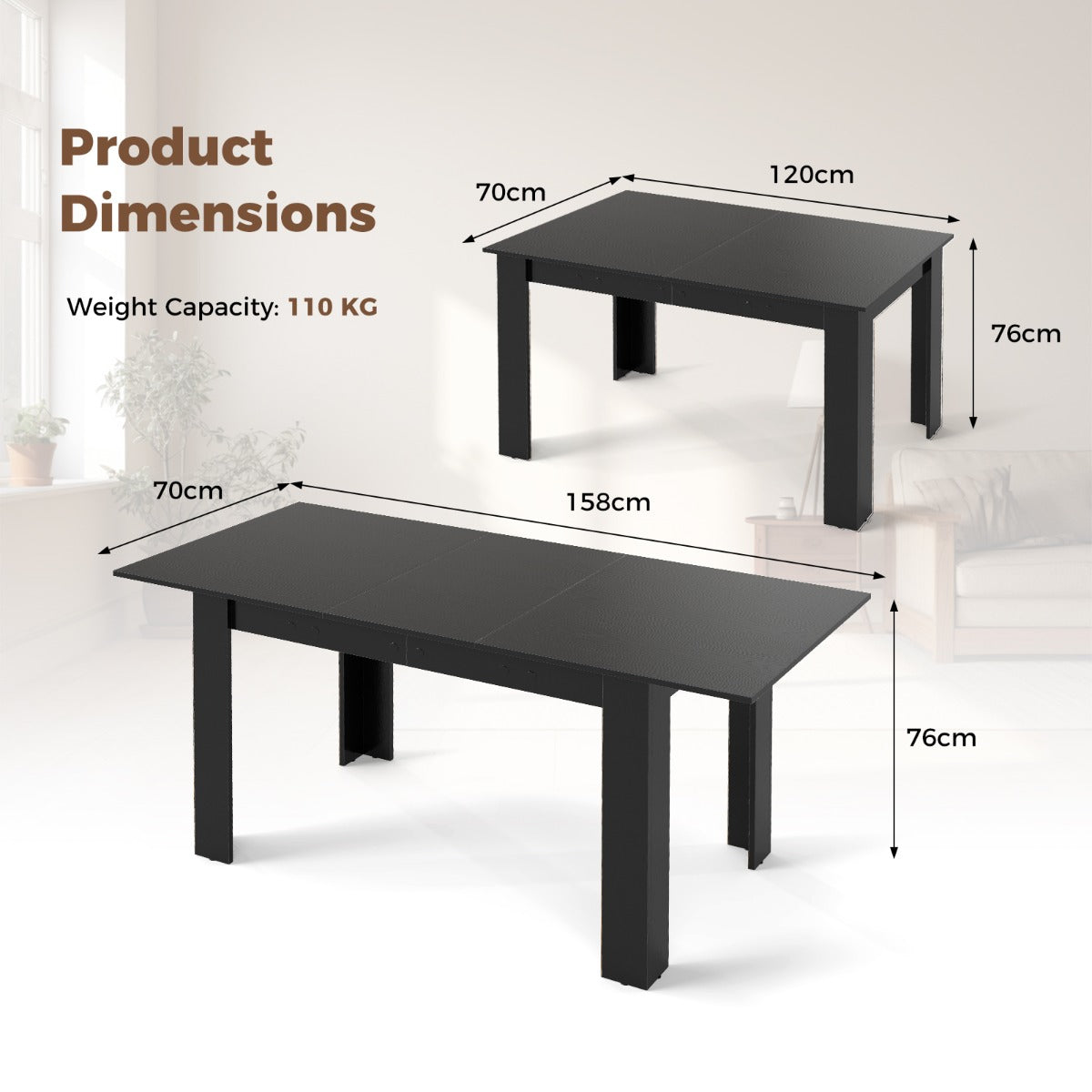 Livsk costway uitschuifbare eettafel moderne keukentafel met verstelbaar blad l vormige poten ruimtebesparend industrieel eetkamermeubilair 2