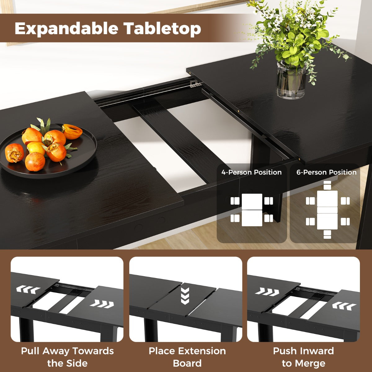 Livsk costway uitschuifbare eettafel moderne keukentafel met verstelbaar blad l vormige poten ruimtebesparend industrieel eetkamermeubilair 4