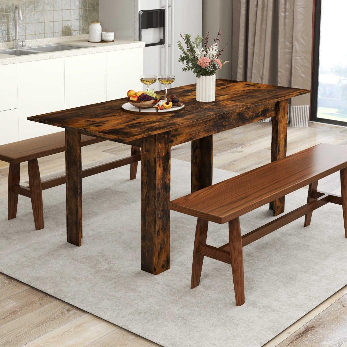 Livsk costway uitschuifbare eettafel moderne keukentafel met verstelbaar tafelblad l vormige poten ruimtebesparend meubilair in industriele stijl 6