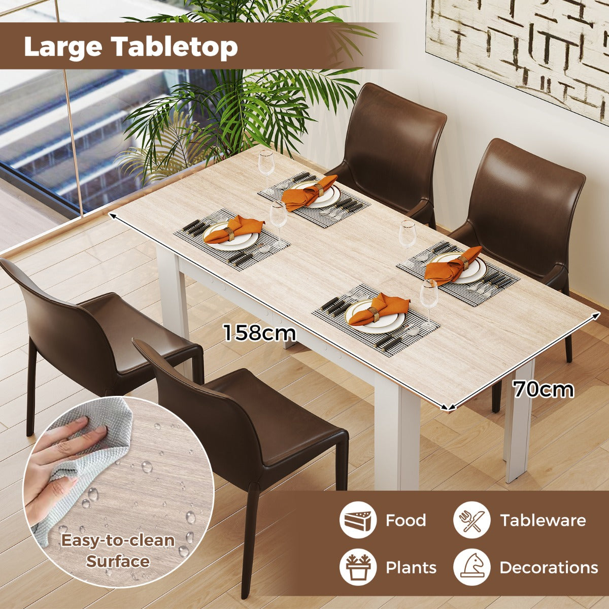 Livsk costway uitschuifbare eettafel moderne keukentafel met verstelbaar tafelblad l vormige poten ruimtebesparend meubilair in industriele stijl naturel