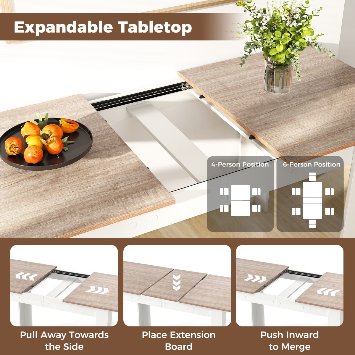 Livsk costway uitschuifbare eettafel moderne keukentafel met verstelbaar tafelblad l vormige poten ruimtebesparend meubilair in industriele stijl naturel