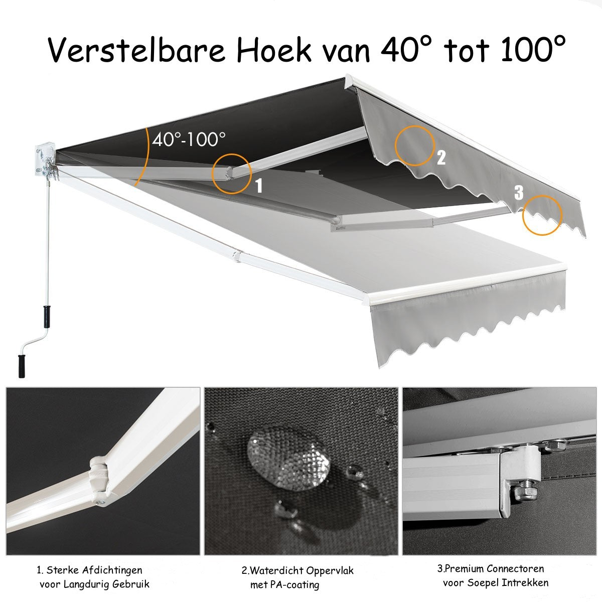 LIVSK Intrekbare Luifel - Verstelbare Hoek 40-100° - Duurzaam Aluminium en Polyester - Eenvoudig te Installeren - 245 x 200 cm -