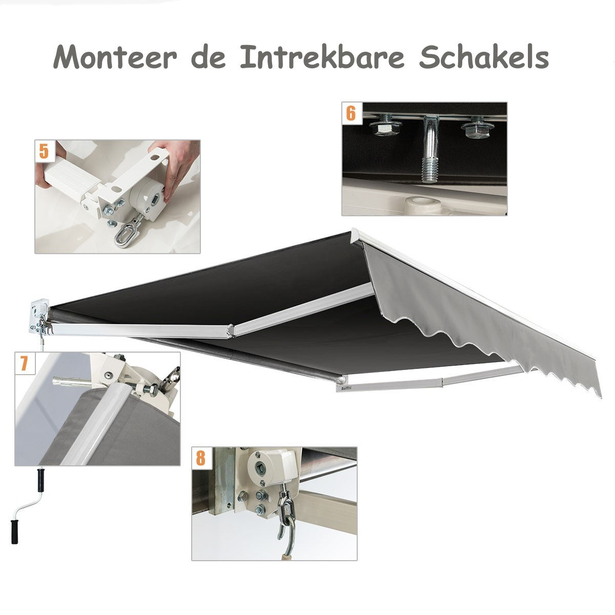 LIVSK Intrekbare Luifel - Verstelbare Hoek 40-100° - Duurzaam Aluminium en Polyester - Eenvoudig te Installeren - 245 x 200 cm -