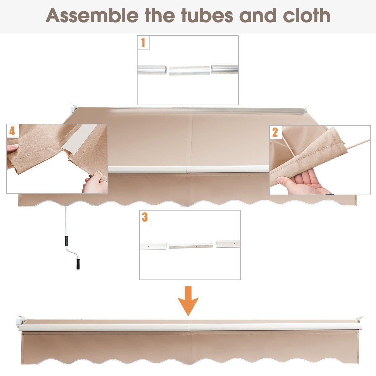 LIVSK Uitschuifbare Luifel - Handmatig In- en Uitschuiven - Verstelbare Hoek 40°-100° - Duurzaam Aluminium en Polyester - Beige